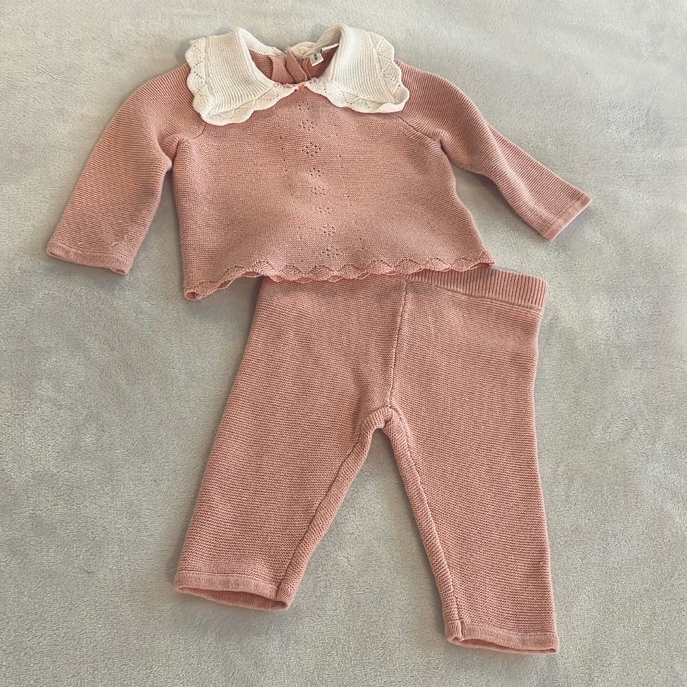 Janie and Jack Knitted set Color: Pink Size: 0-3 Months